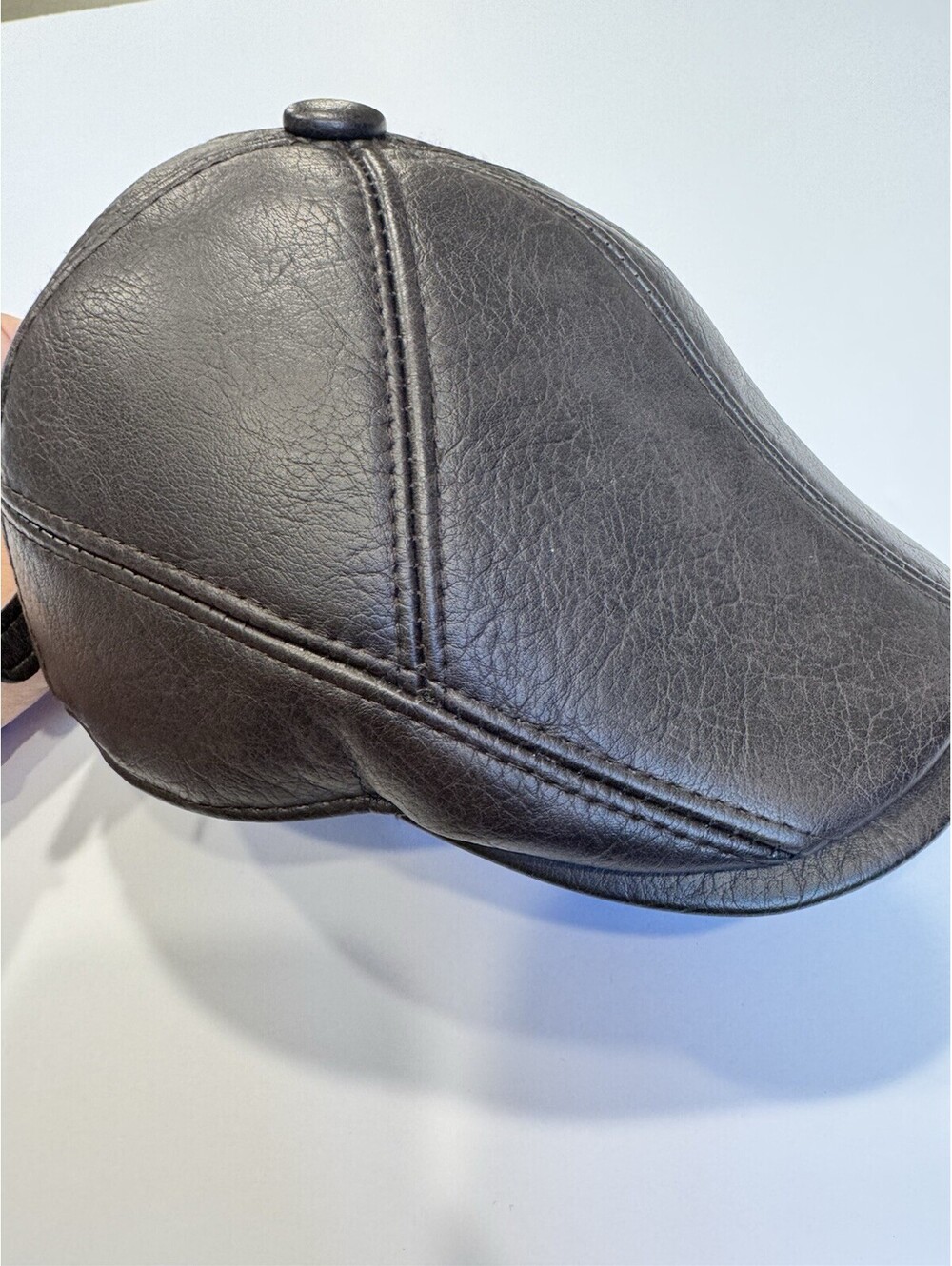 Brown Ear Flap Ivy Newsboy Driving Cap Winter Hat PU Leather Look Adult